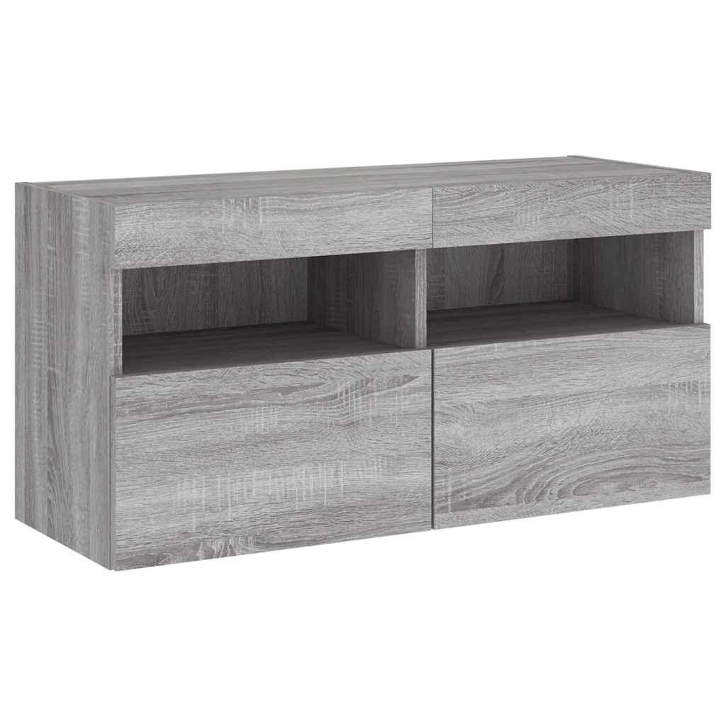 vidaXL TV Wall Cabinet with LED Lights Grey Sonoma 80x30x40 cm 3