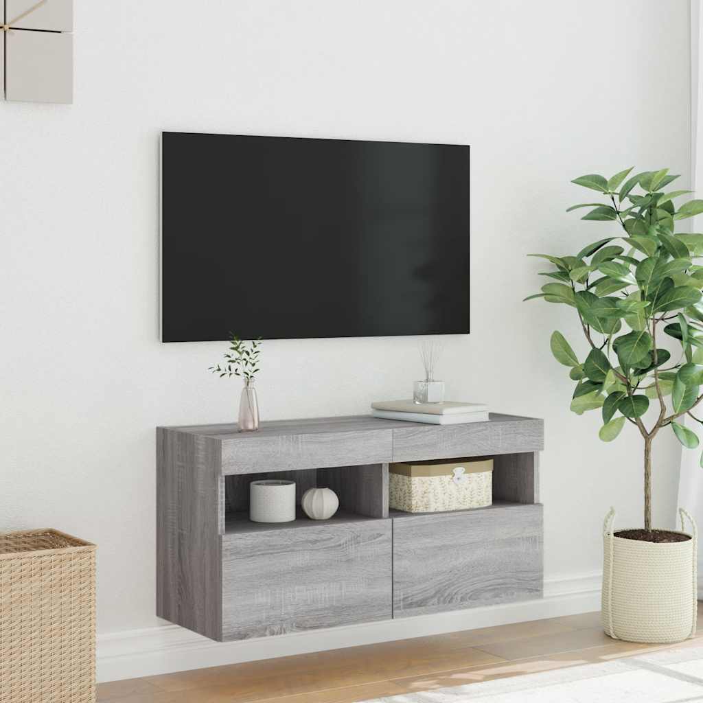 vidaXL TV Wall Cabinet with LED Lights Grey Sonoma 80x30x40 cm 5