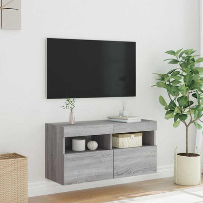 vidaXL TV Wall Cabinet with LED Lights Grey Sonoma 80x30x40 cm 5
