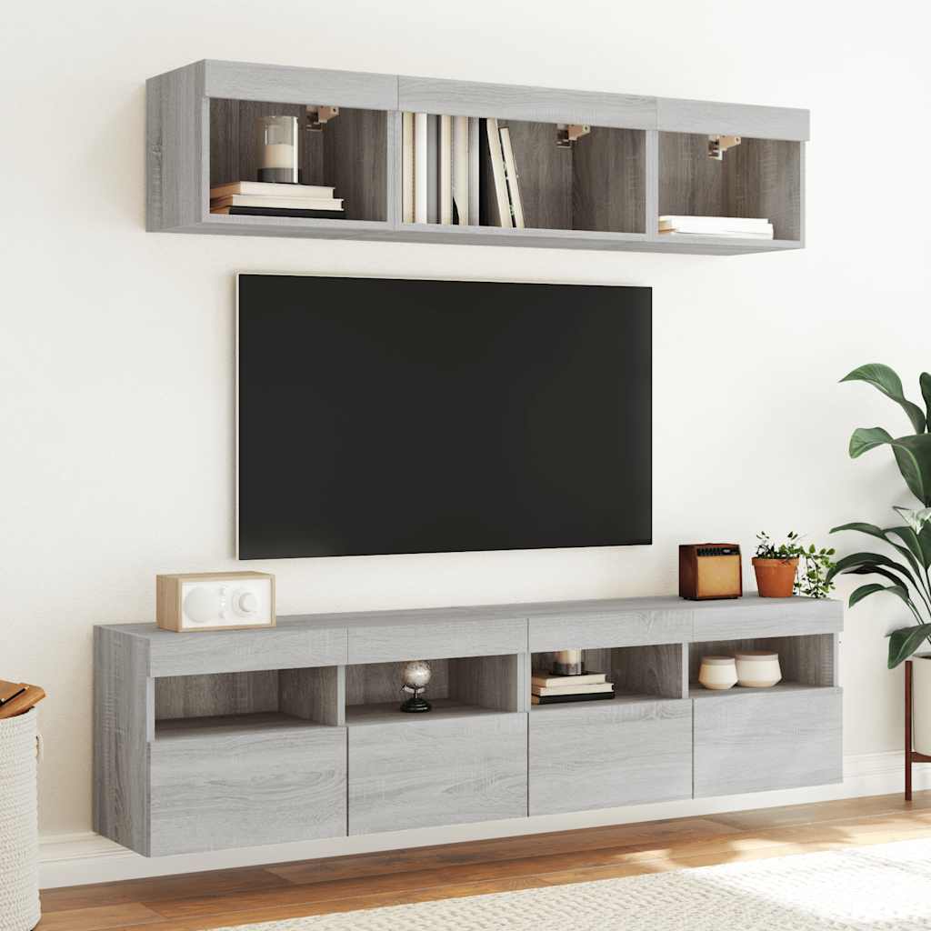 vidaXL TV Wall Cabinet with LED Lights Grey Sonoma 80x30x40 cm 6