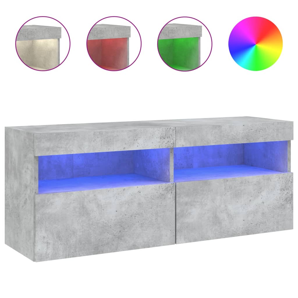 vidaXL TV Wall Cabinet with LED Lights Concrete Grey 100x30x40 cm 2