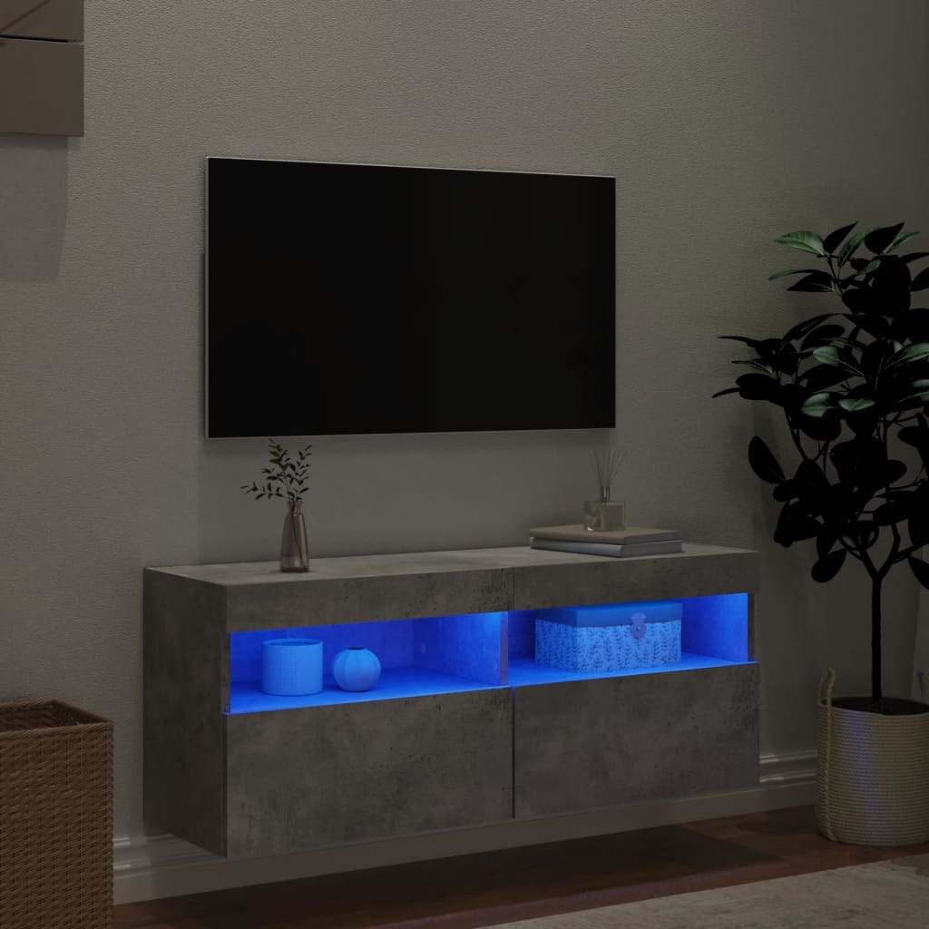 vidaXL TV Wall Cabinet with LED Lights Concrete Grey 100x30x40 cm 4