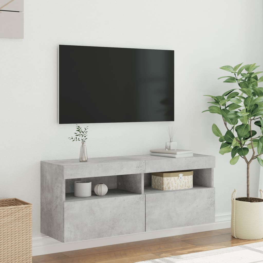 vidaXL TV Wall Cabinet with LED Lights Concrete Grey 100x30x40 cm 5