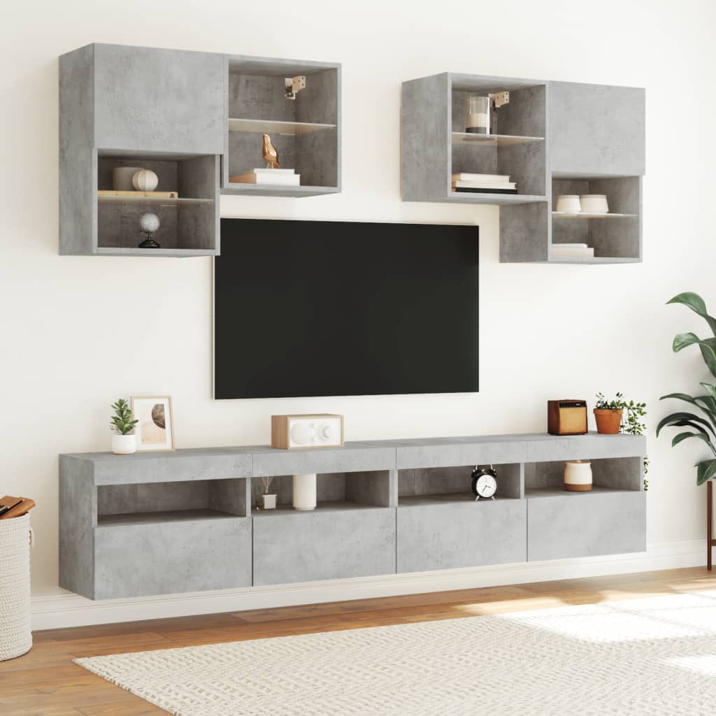 vidaXL TV Wall Cabinet with LED Lights Concrete Grey 100x30x40 cm 6