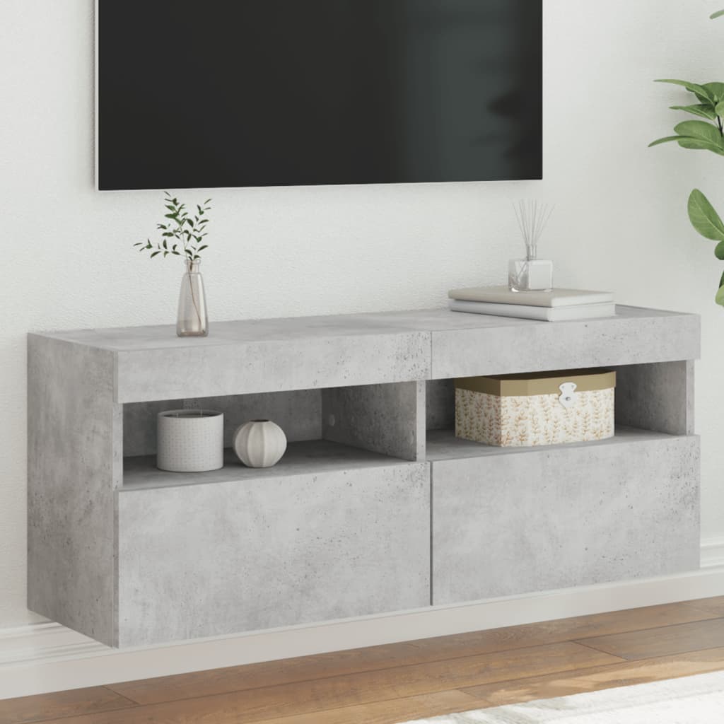 vidaXL TV Wall Cabinet with LED Lights Concrete Grey 100x30x40 cm 1