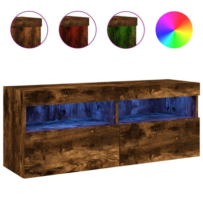 vidaXL TV Wall Cabinet with LED Lights Smoked Oak 100x30x40 cm 2