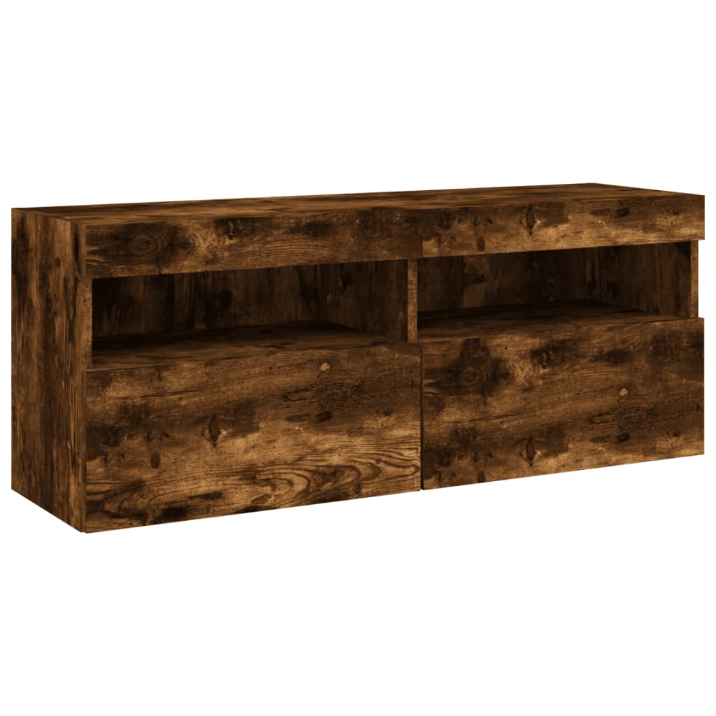 vidaXL TV Wall Cabinet with LED Lights Smoked Oak 100x30x40 cm 3