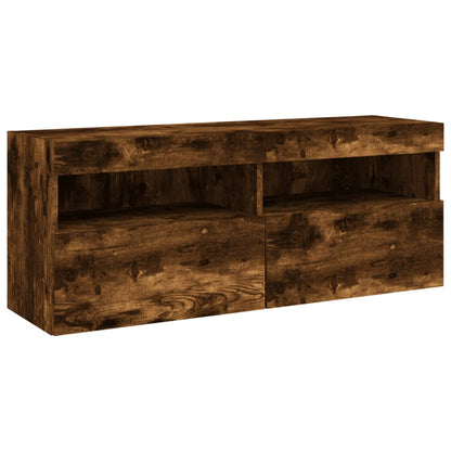vidaXL TV Wall Cabinet with LED Lights Smoked Oak 100x30x40 cm 3