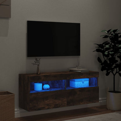 vidaXL TV Wall Cabinet with LED Lights Smoked Oak 100x30x40 cm 4