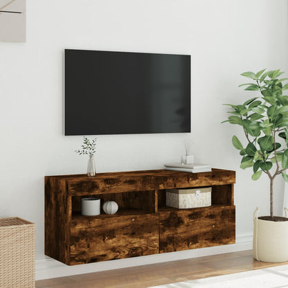 vidaXL TV Wall Cabinet with LED Lights Smoked Oak 100x30x40 cm 5