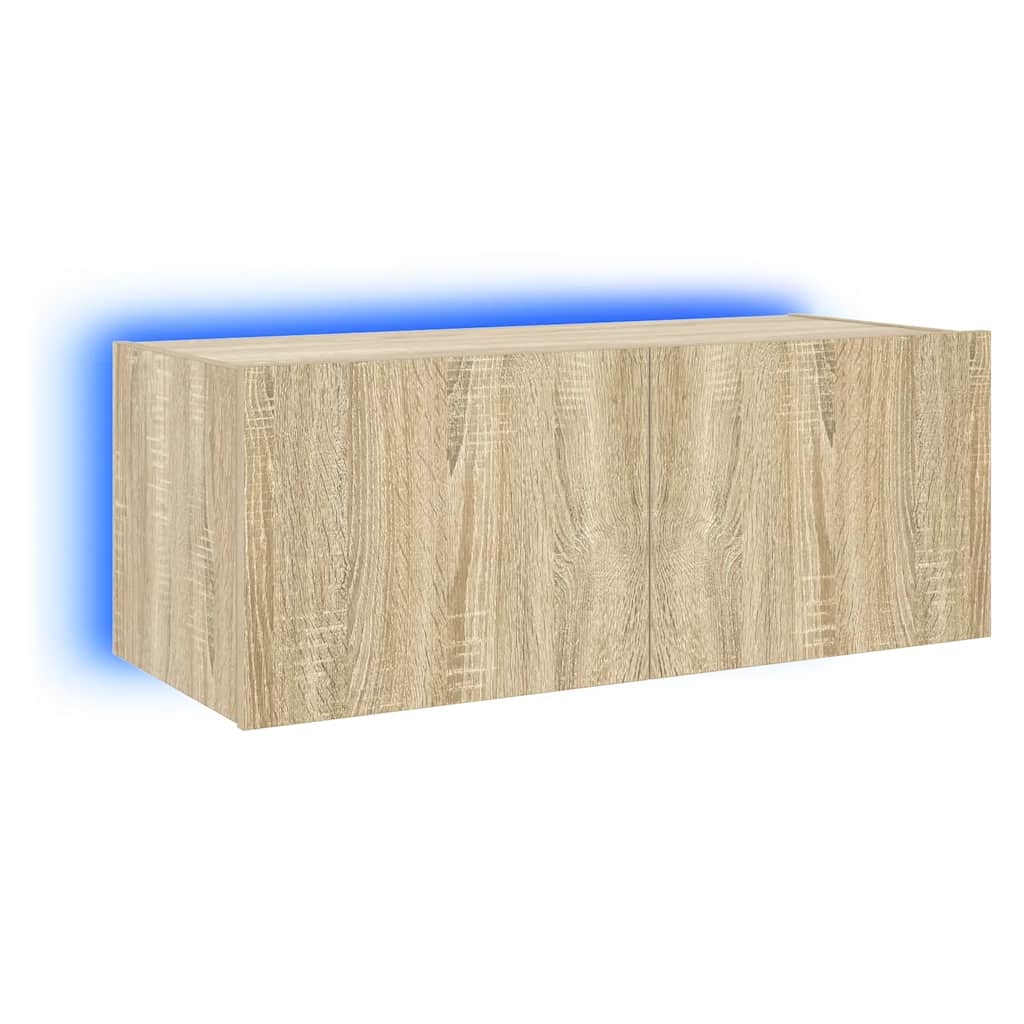 vidaXL TV Wall Cabinet with LED Lights Sonoma Oak 80x35x31 cm 2