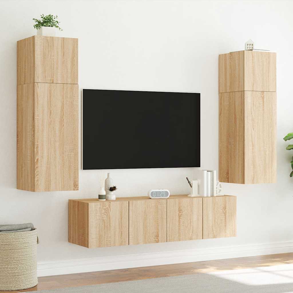 vidaXL TV Wall Cabinet with LED Lights Sonoma Oak 80x35x31 cm 4