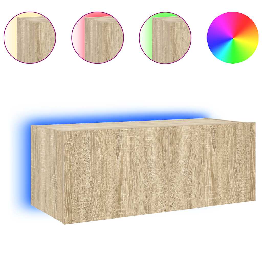 vidaXL TV Wall Cabinet with LED Lights Sonoma Oak 80x35x31 cm 5
