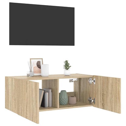 vidaXL TV Wall Cabinet with LED Lights Sonoma Oak 80x35x31 cm 6