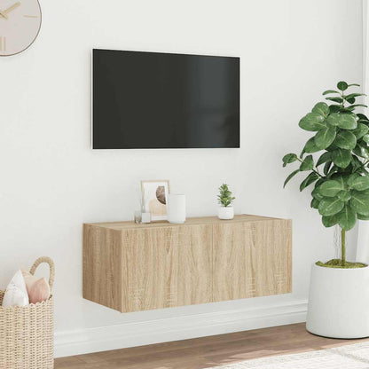 vidaXL TV Wall Cabinet with LED Lights Sonoma Oak 80x35x31 cm 1