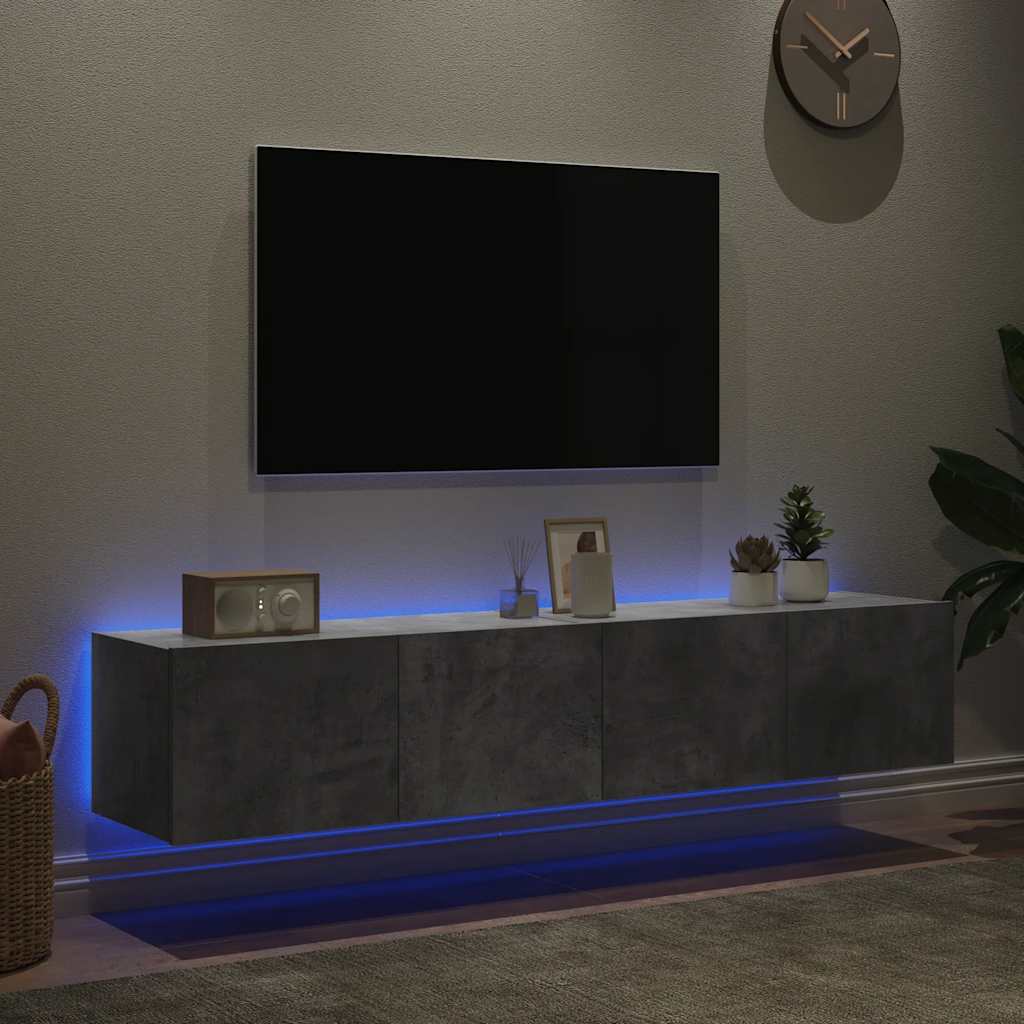 vidaXL TV Wall Cabinets with LED Lights 2 pcs Concrete Grey 80x35x31 cm 3