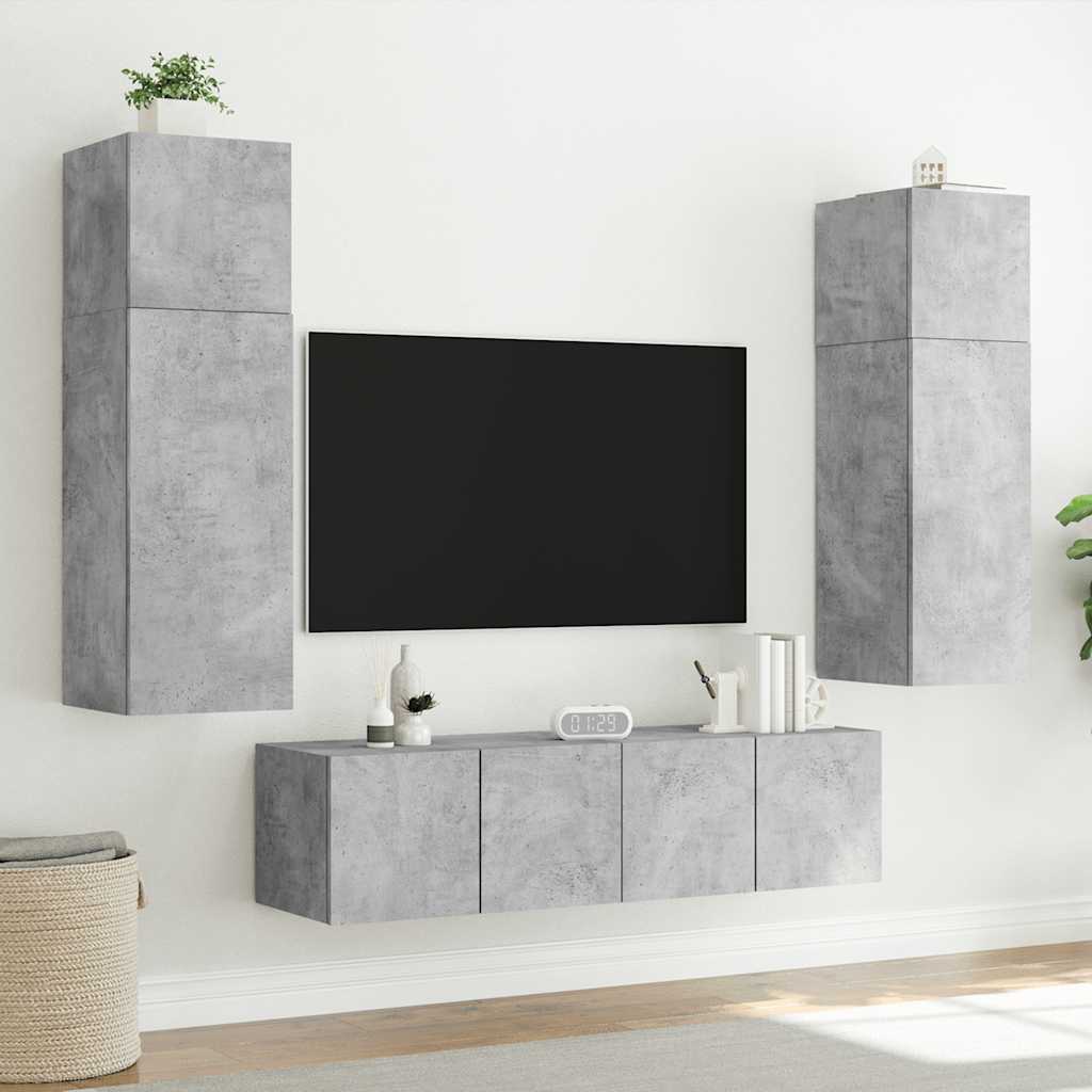 vidaXL TV Wall Cabinets with LED Lights 2 pcs Concrete Grey 80x35x31 cm 5