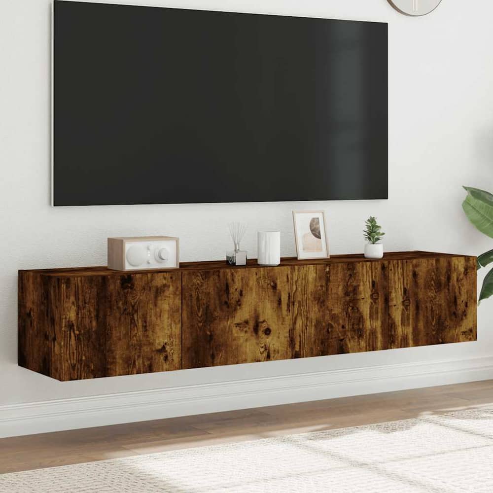 TV Wall Cabinets with LED Lights 80x35x31 cm 2 pcs Smoked oak