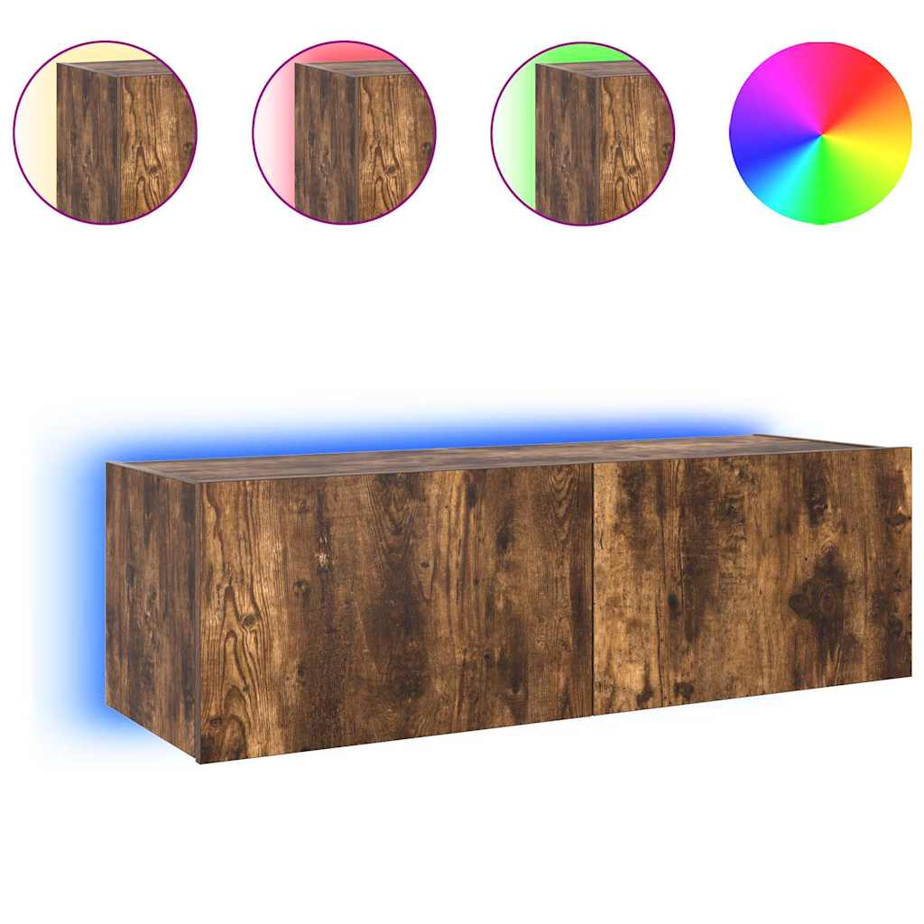 vidaXL TV Wall Cabinet with LED Lights Smoked Oak 100x35x31 cm 2