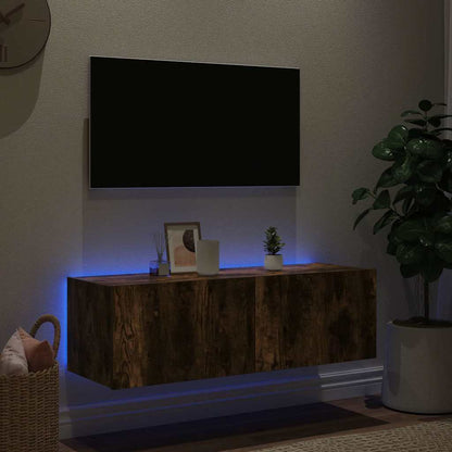 vidaXL TV Wall Cabinet with LED Lights Smoked Oak 100x35x31 cm 4