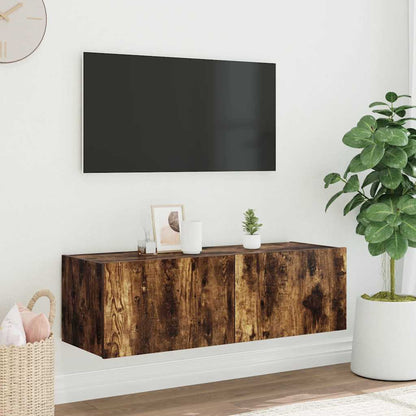 vidaXL TV Wall Cabinet with LED Lights Smoked Oak 100x35x31 cm 5