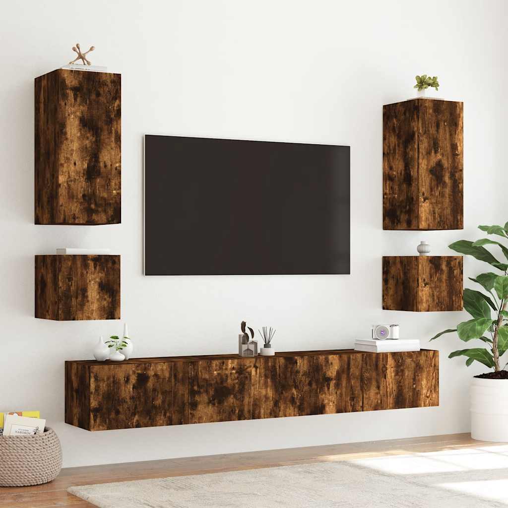 vidaXL TV Wall Cabinet with LED Lights Smoked Oak 100x35x31 cm 6