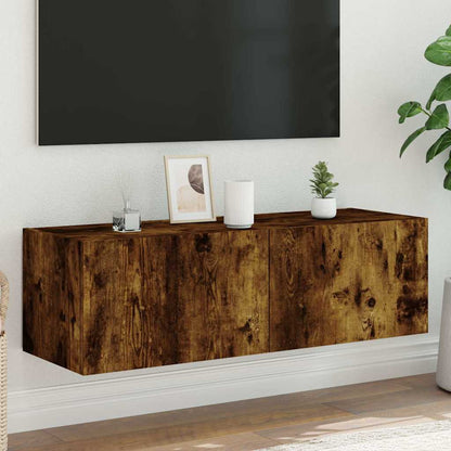 vidaXL TV Wall Cabinet with LED Lights Smoked Oak 100x35x31 cm 1