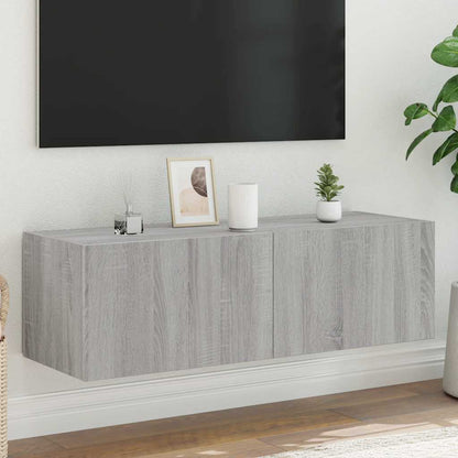 vidaXL TV Wall Cabinet with LED Lights Grey Sonoma 100x35x31 cm 1