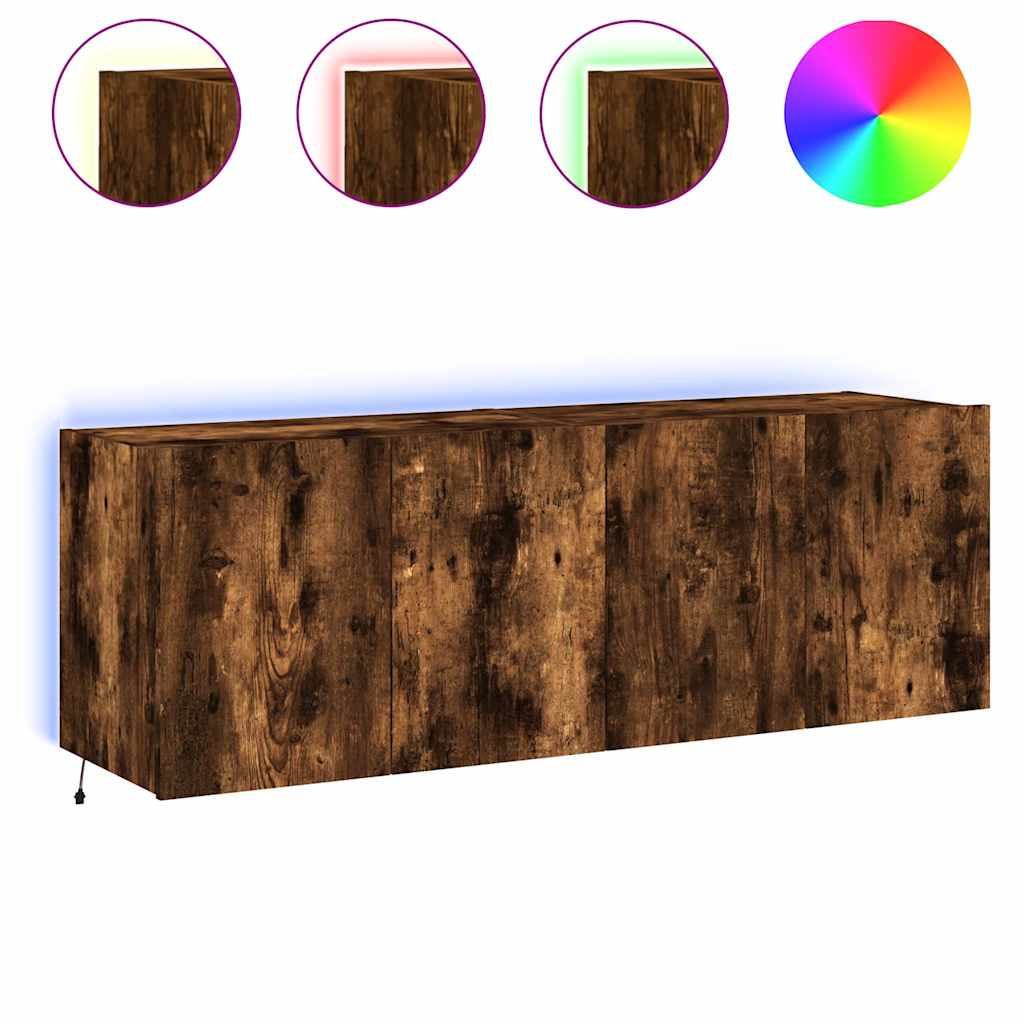 vidaXL TV Wall Cabinets with LED Lights 2 pcs Smoked Oak 60x35x41 cm 2