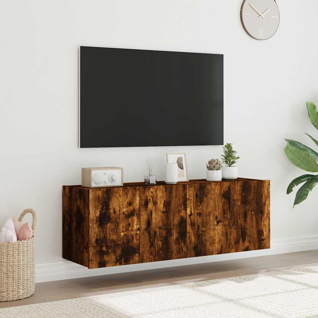 vidaXL TV Wall Cabinets with LED Lights 2 pcs Smoked Oak 60x35x41 cm 4