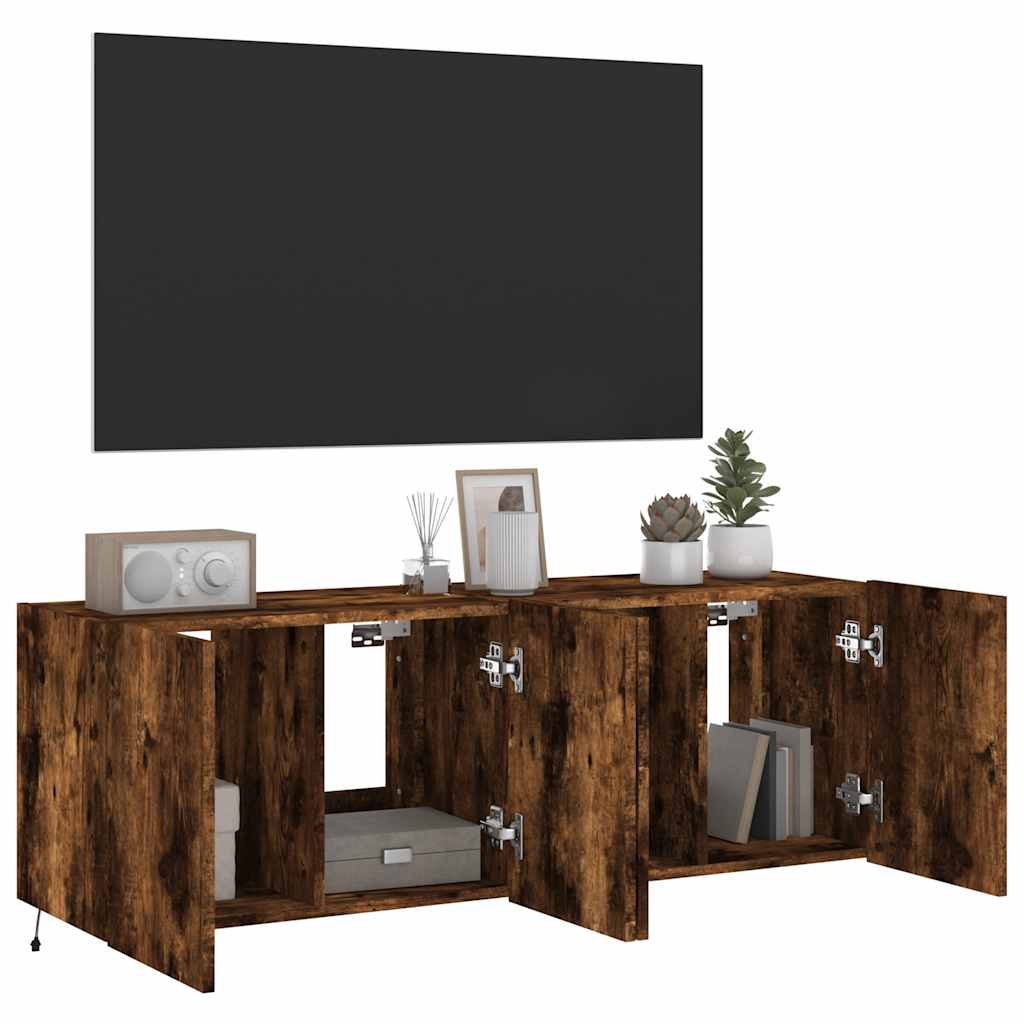 vidaXL TV Wall Cabinets with LED Lights 2 pcs Smoked Oak 60x35x41 cm 6