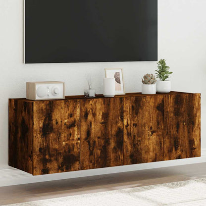 vidaXL TV Wall Cabinets with LED Lights 2 pcs Smoked Oak 60x35x41 cm 1