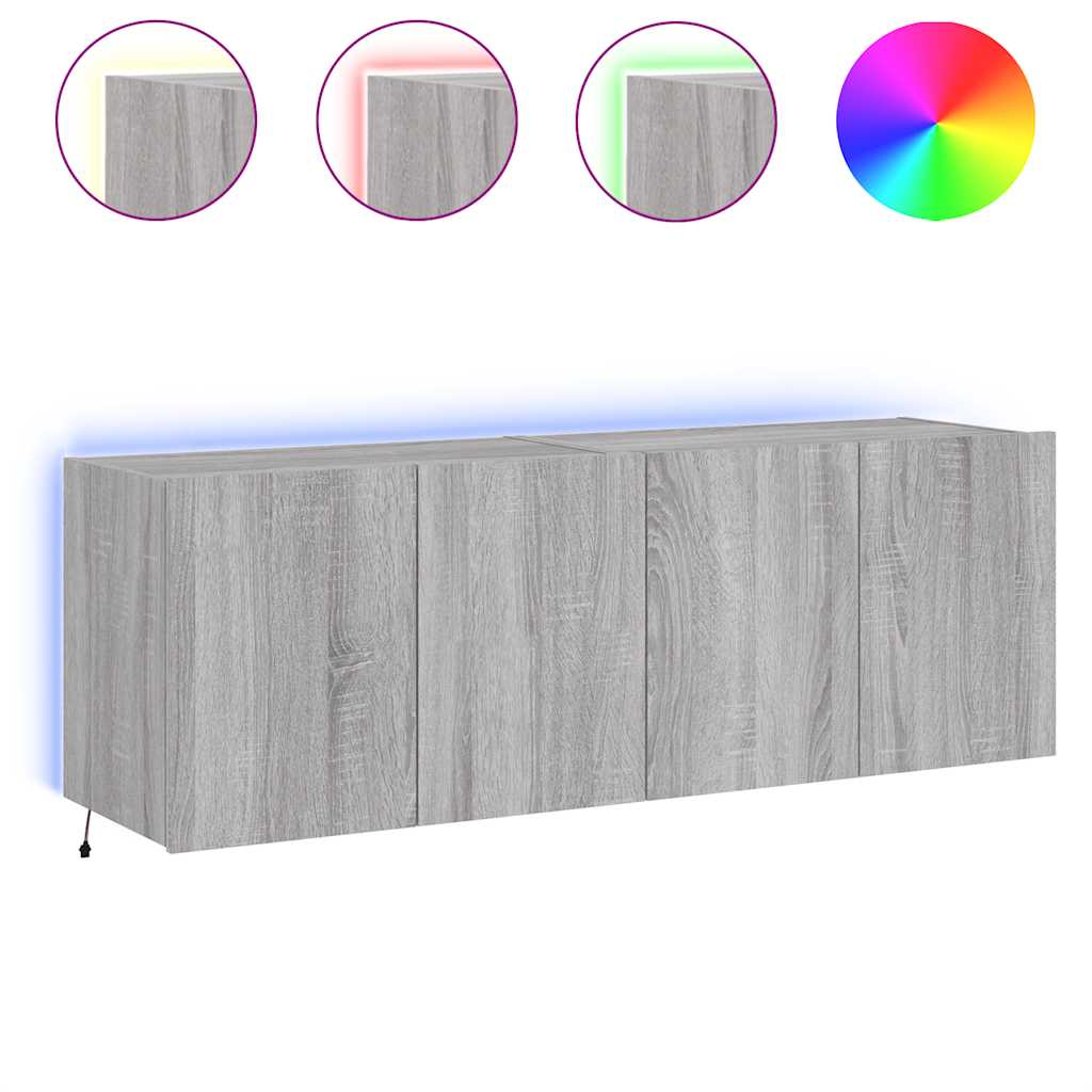 vidaXL TV Wall Cabinets with LED Lights 2 pcs Grey Sonoma 60x35x41 cm 2