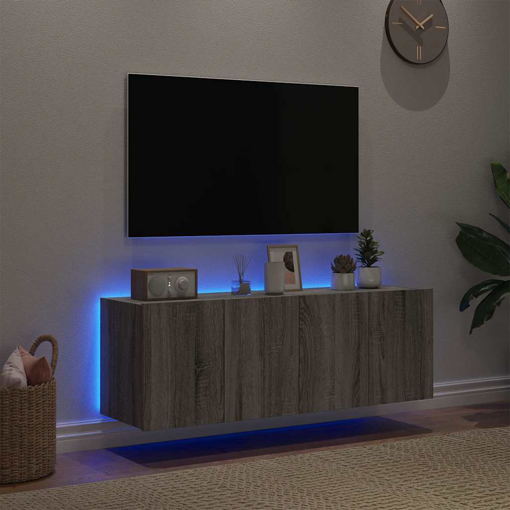 vidaXL TV Wall Cabinets with LED Lights 2 pcs Grey Sonoma 60x35x41 cm 4