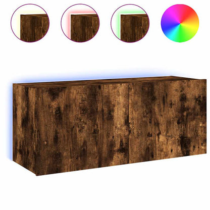 vidaXL TV Wall Cabinet with LED Lights Smoked Oak 100x35x41 cm 2