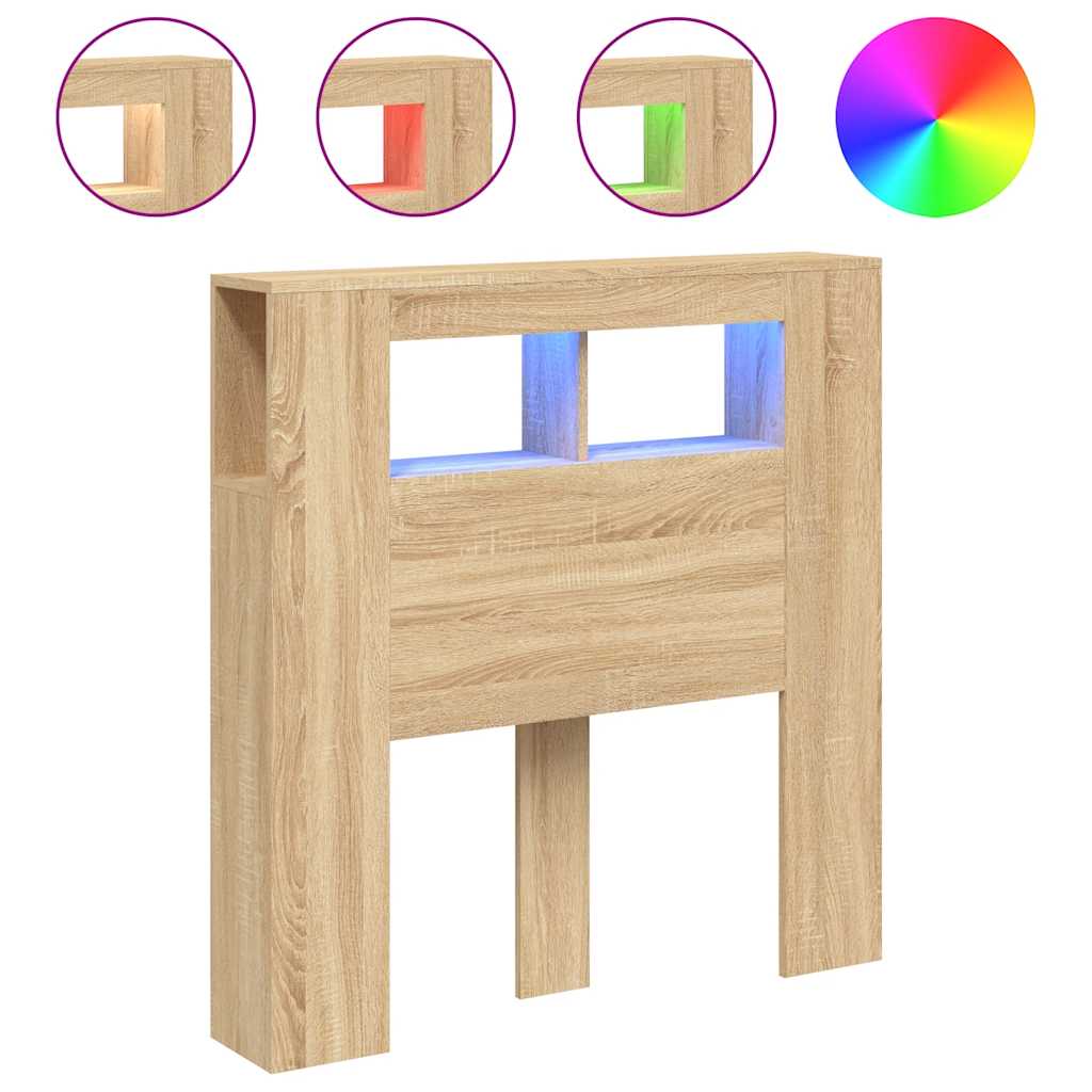 vidaXL LED Headboard Sonoma Oak 100x18,5x103,5 cm Engineered Wood 2