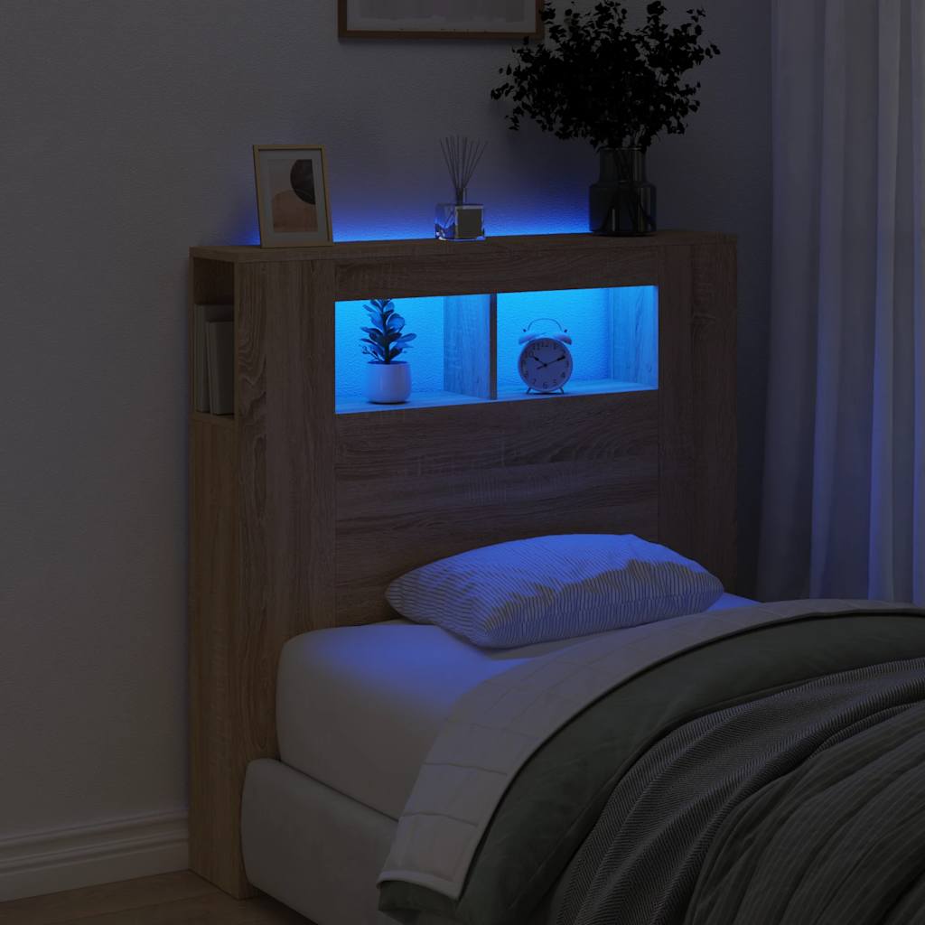 vidaXL LED Headboard Sonoma Oak 100x18,5x103,5 cm Engineered Wood 1