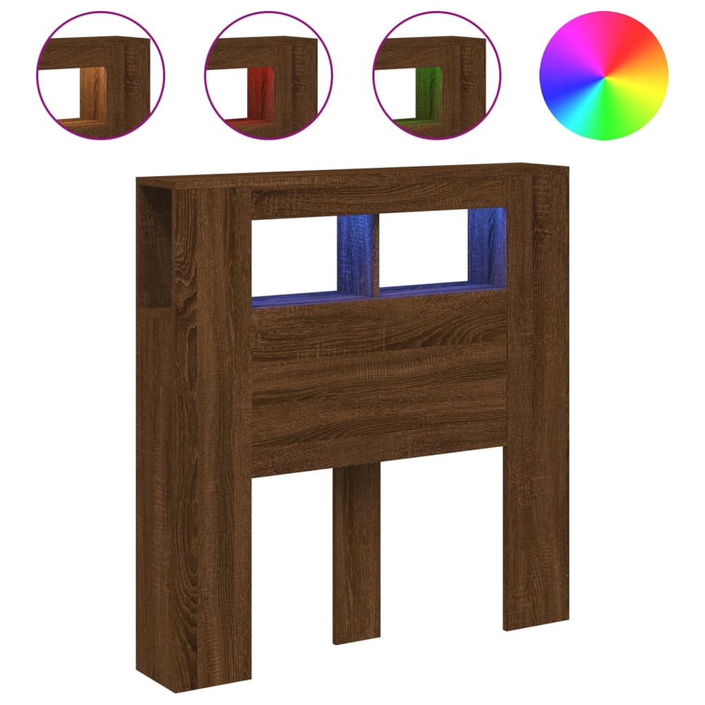 vidaXL LED Headboard Brown Oak 100x18,5x103,5 cm Engineered Wood 2
