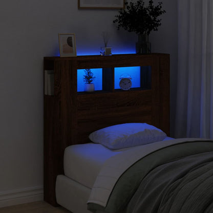 vidaXL LED Headboard Brown Oak 100x18,5x103,5 cm Engineered Wood 1