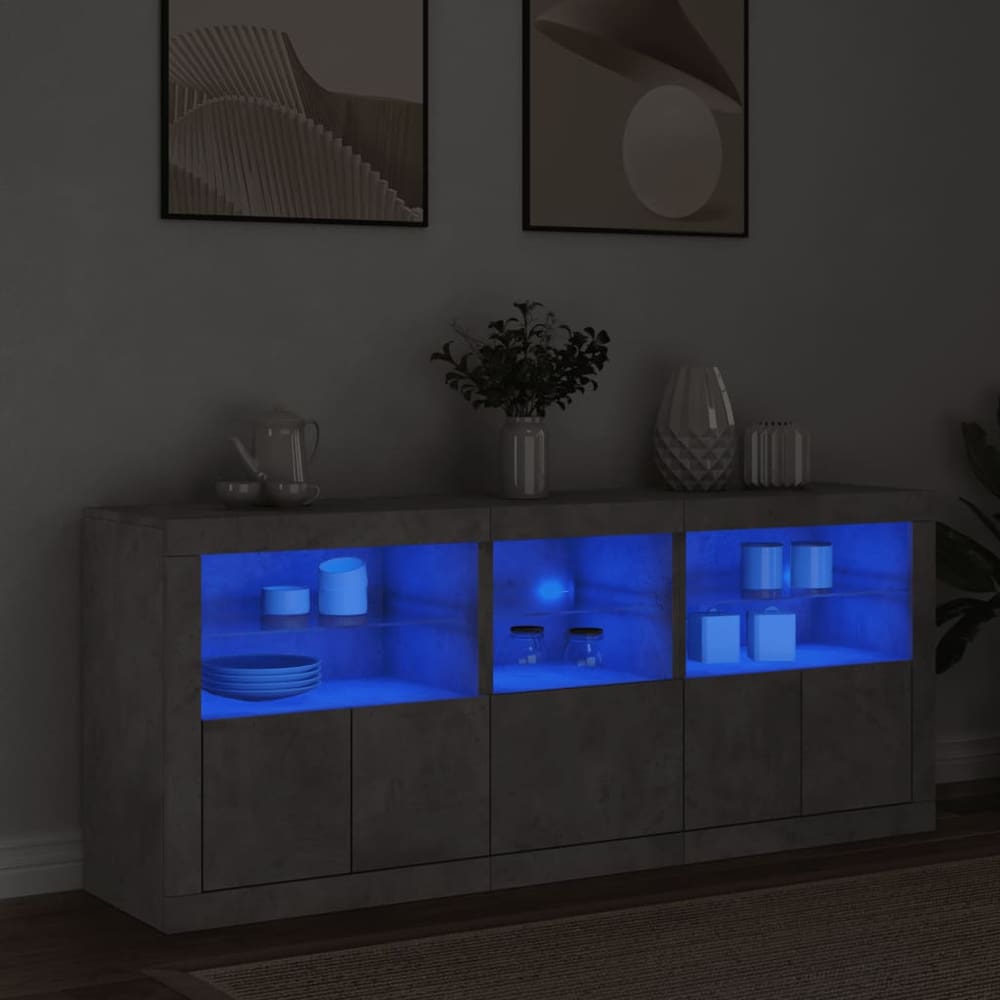 Sideboard with LED Lights 162x37x67 cm Concrete grey