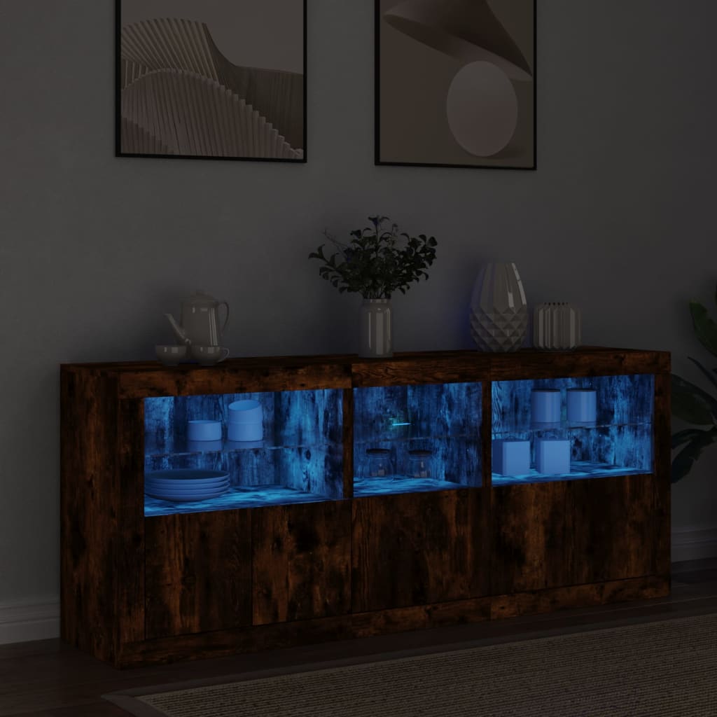 Sideboard with LED Lights 162x37x67 cm Smoked oak
