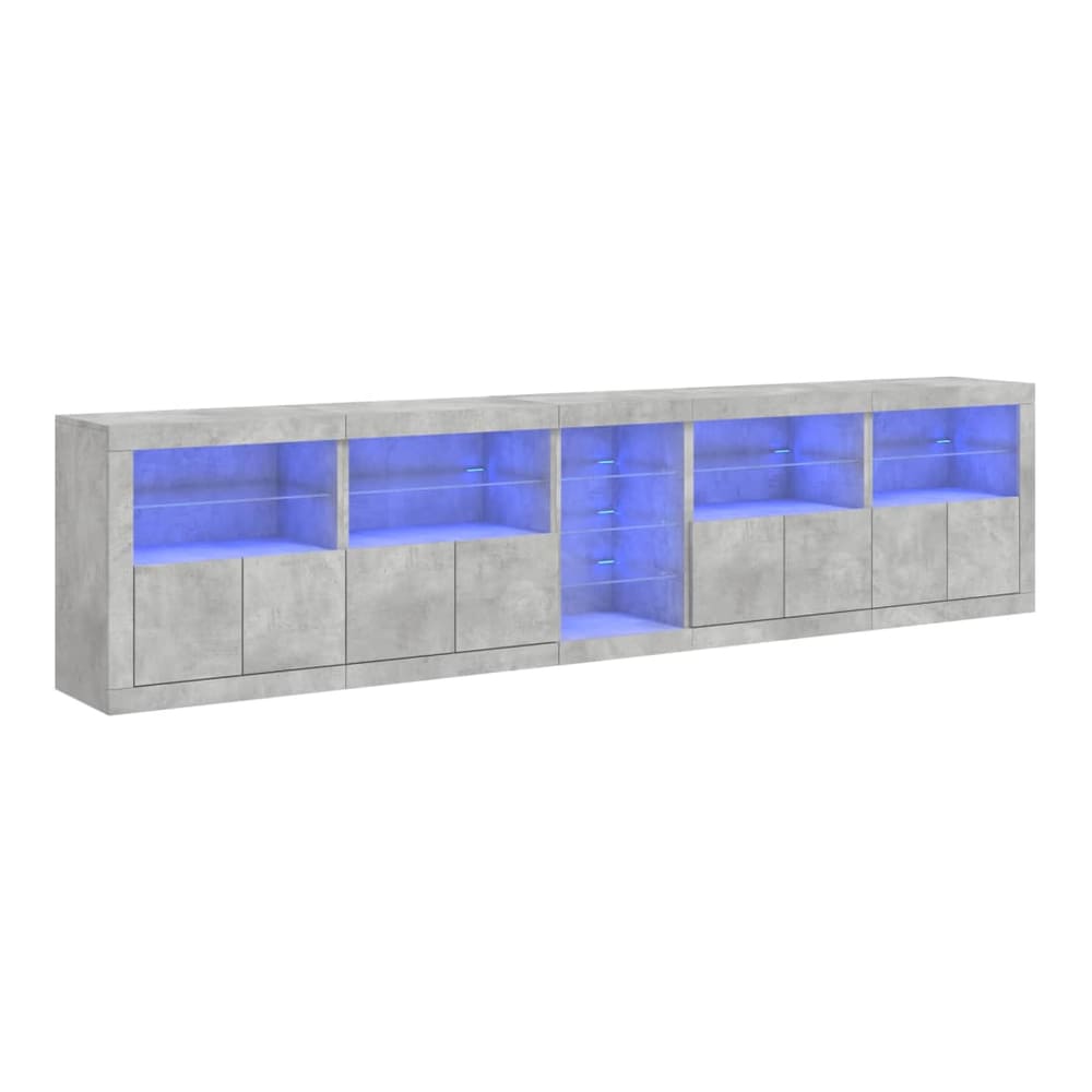 Sideboard with LED Lights 283x37x67 cm Concrete grey