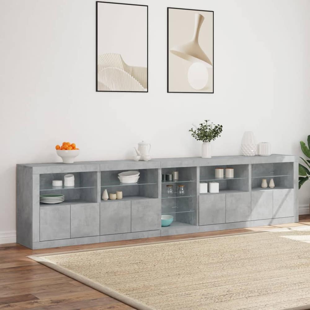 Sideboard with LED Lights 283x37x67 cm Concrete grey