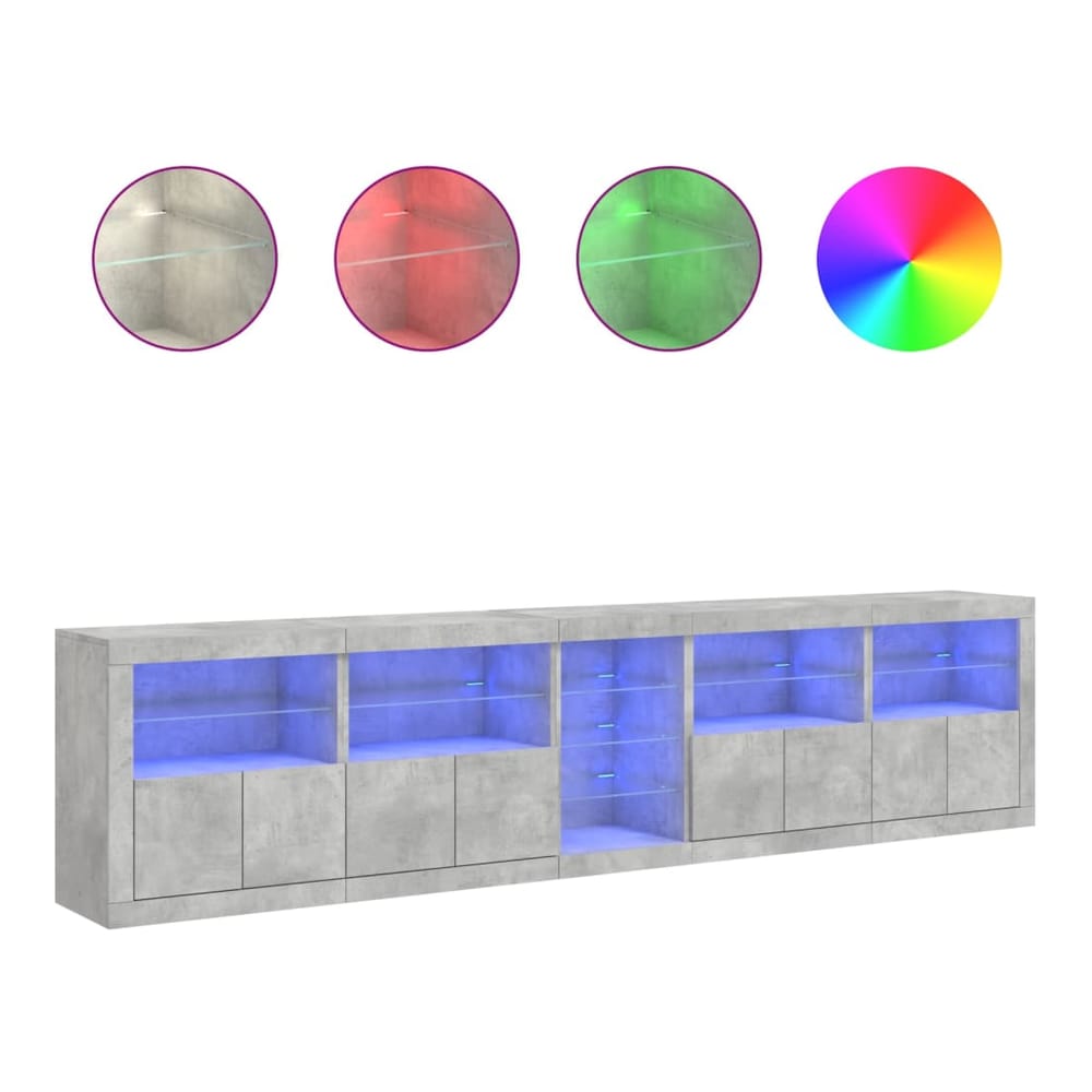 Sideboard with LED Lights 283x37x67 cm Concrete grey