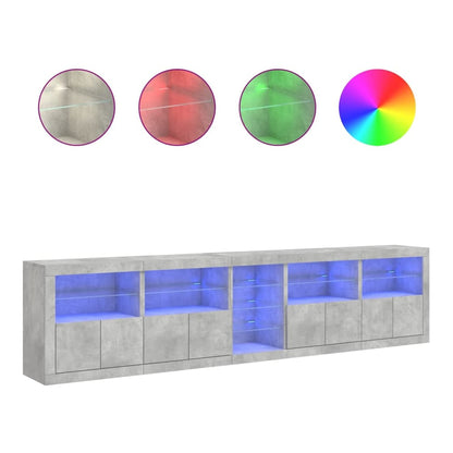 Sideboard with LED Lights 283x37x67 cm Concrete grey