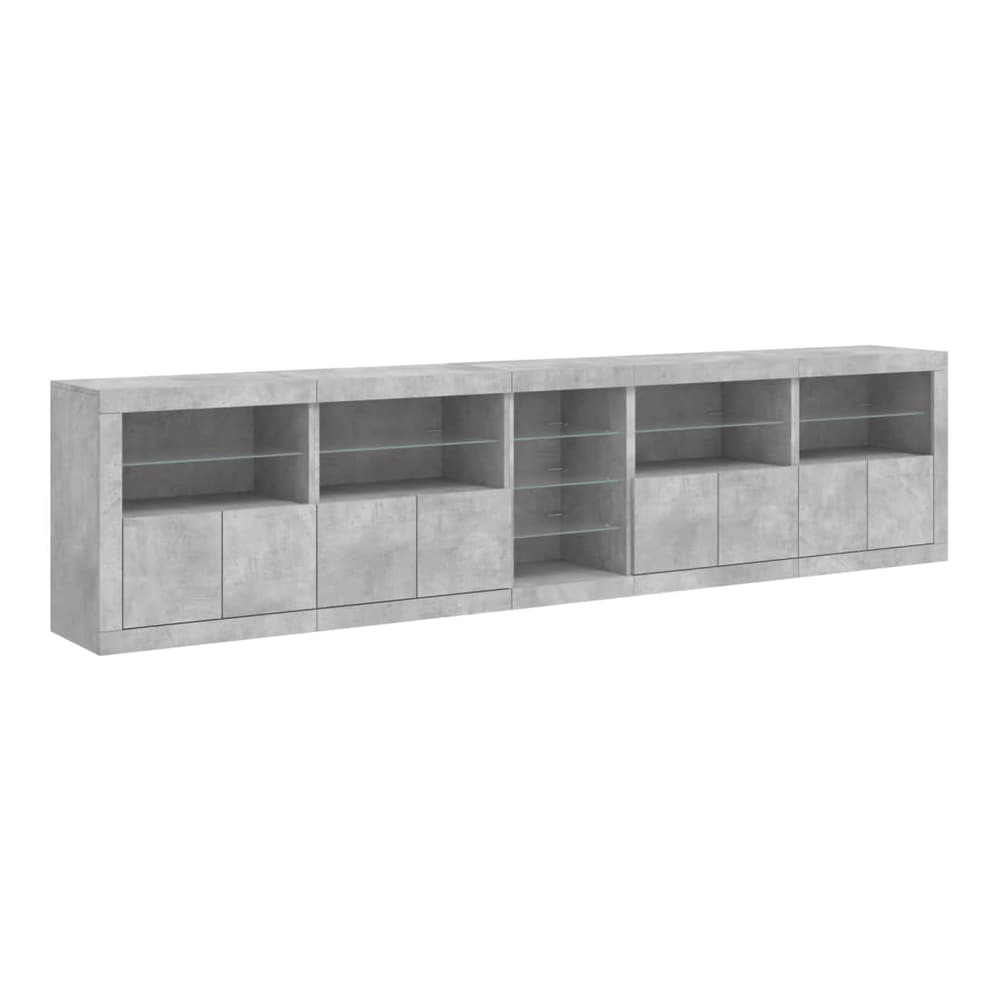 Sideboard with LED Lights 283x37x67 cm Concrete grey