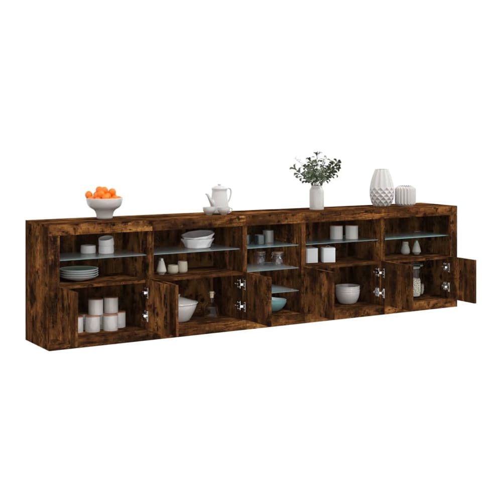 Sideboard with LED Lights 283x37x67 cm Smoked oak