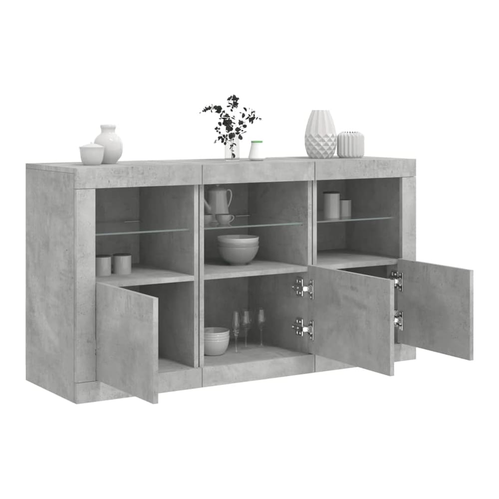 Sideboard with LED Lights 123x37x67 cm Concrete grey
