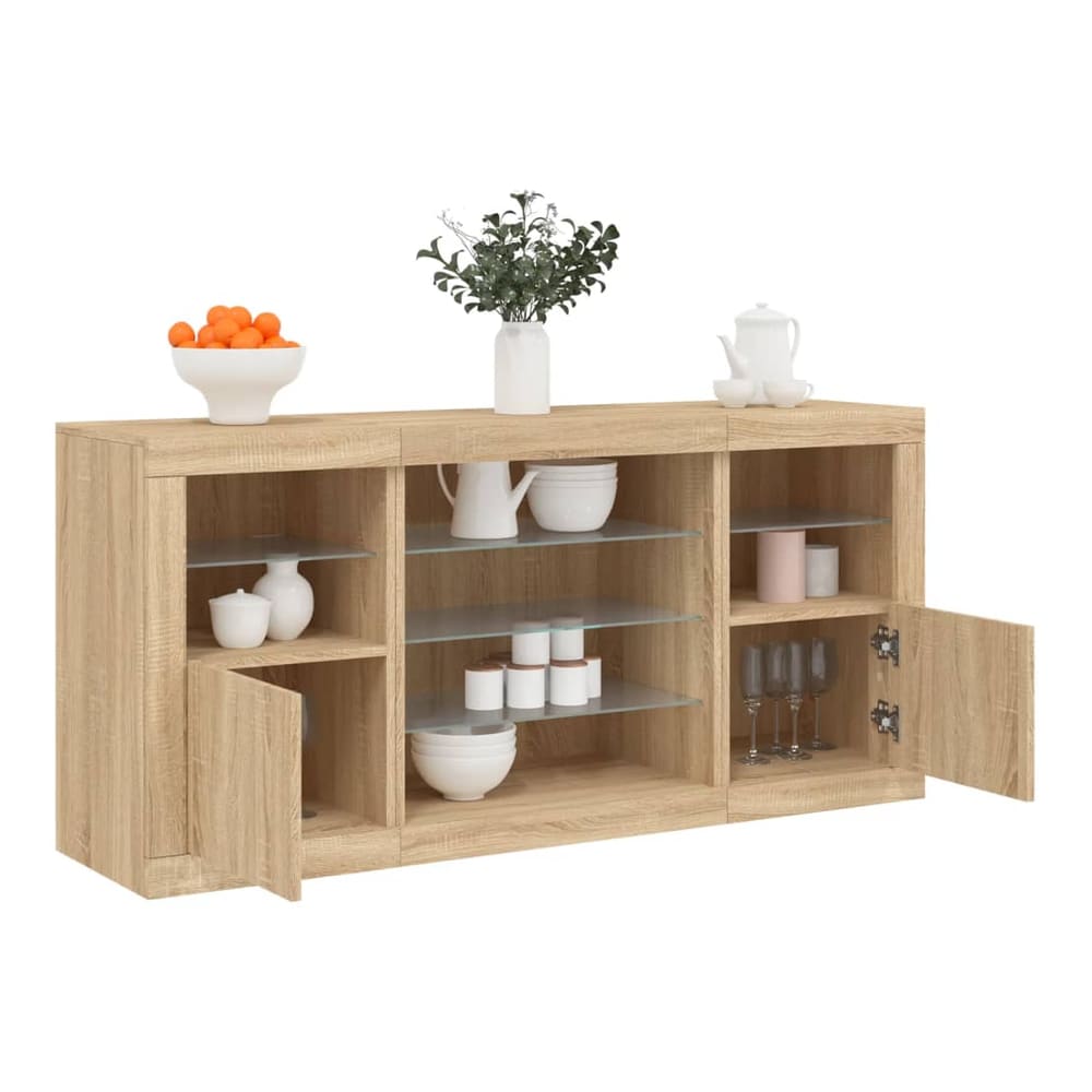 Sideboard with LED Lights 142,5x37x67 cm Sonoma oak