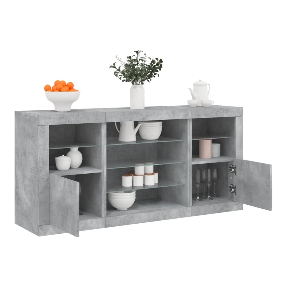 Sideboard with LED Lights 142,5x37x67 cm Concrete grey